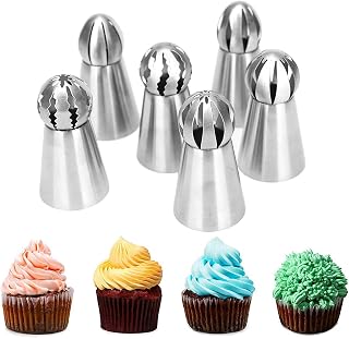 Round Piping Tips, Hsxxf 6PCS Russian Piping Tips Stainless Steel Piping Tips Piping Nozzles Cake Piping Icing Nozzles Cake Decorating Tips Set for DIY Baking Tools (6PCS), Sliver