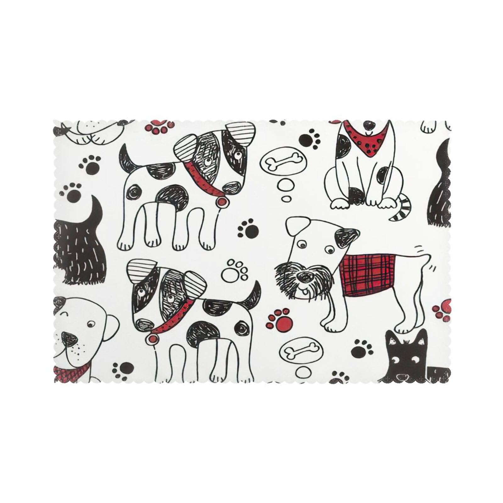 lovely Dogs Print Placemats for Dining Table Set of 6 12x18 Inch Table Mats for Party Kitchen Dining.