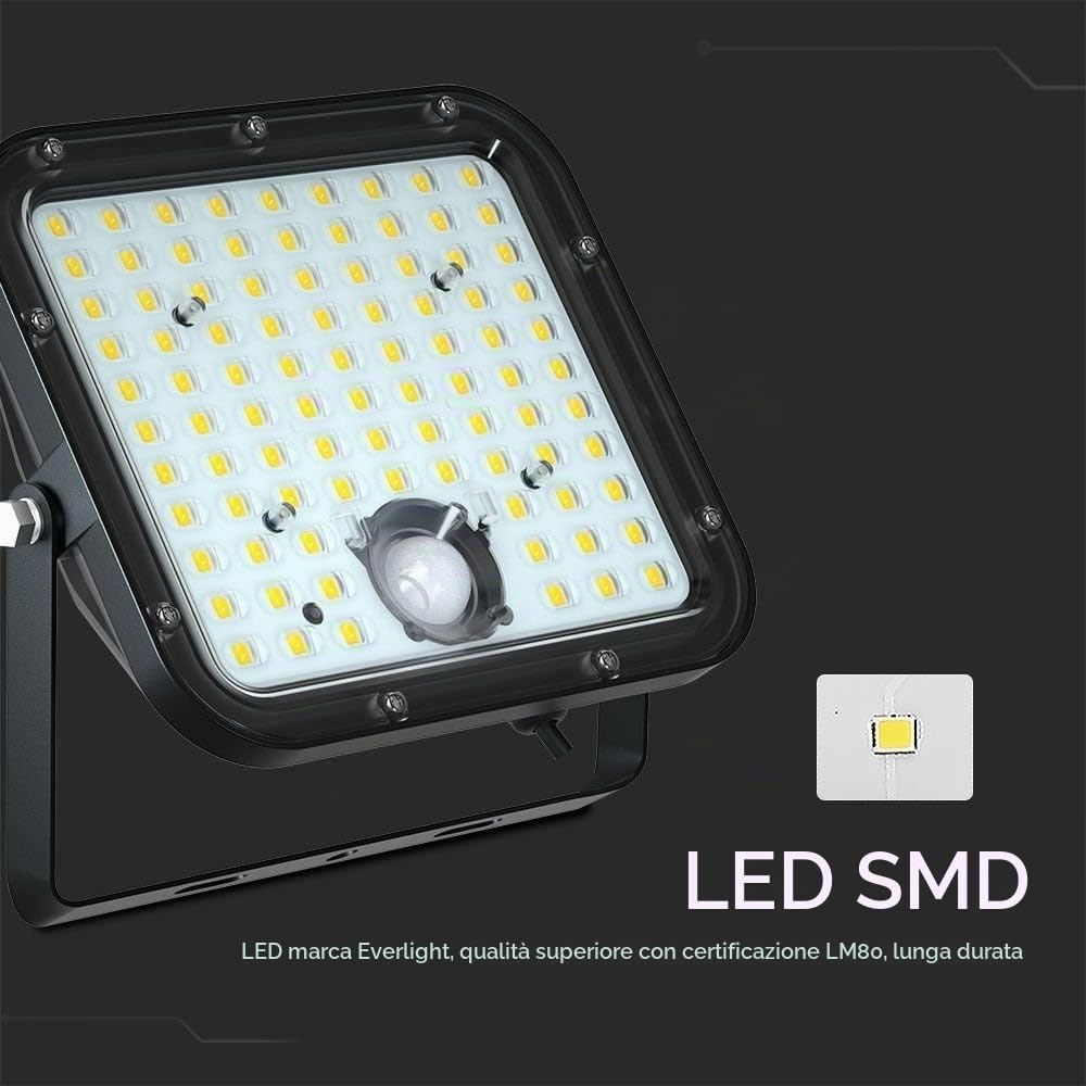 V-TAC VT-432 10310 Faretto LED Pannello Solare 30W Bianco Neutro Nero
