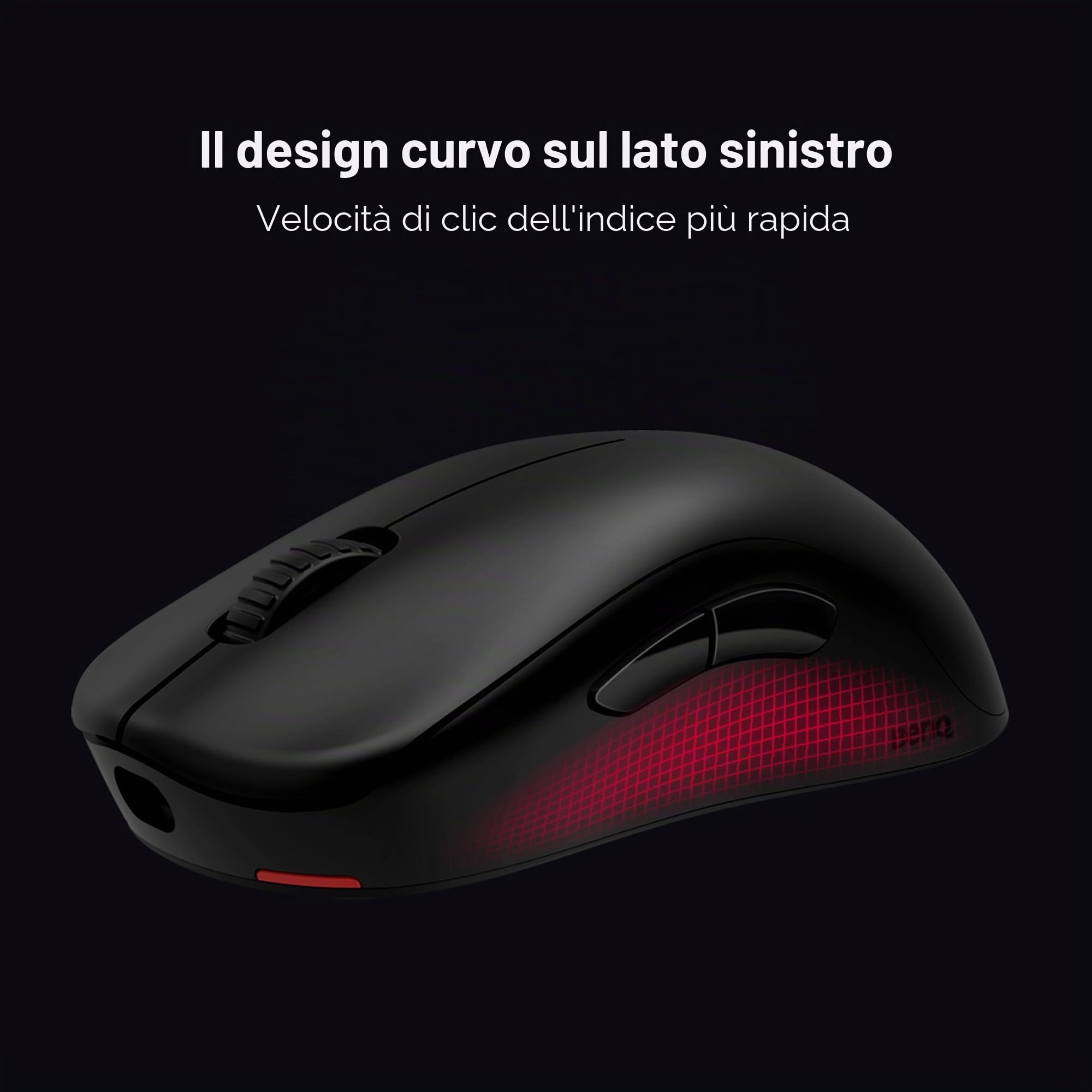 BenQ Zowie U2 Mouse da gioco senza fili per gli eSport, ricevitore migliorato, 60 g di peso, sensore da 3200 DPI, 5 pulsanti, durata della batteria di 70 ore