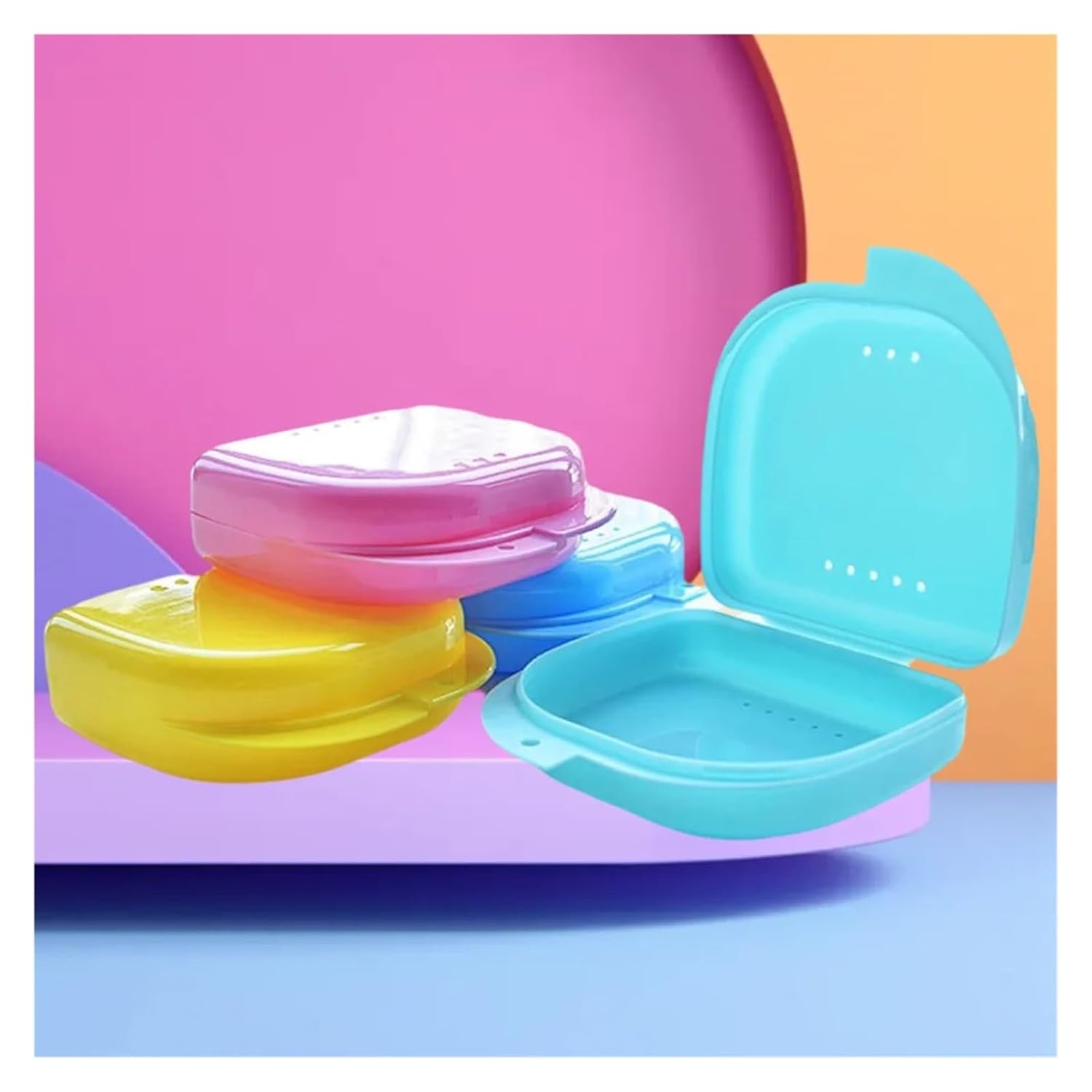 Denture Retainer Mouth Guard Case 8 Colors Dental Retainer Guard Storage Box Plastic Accessories(White)