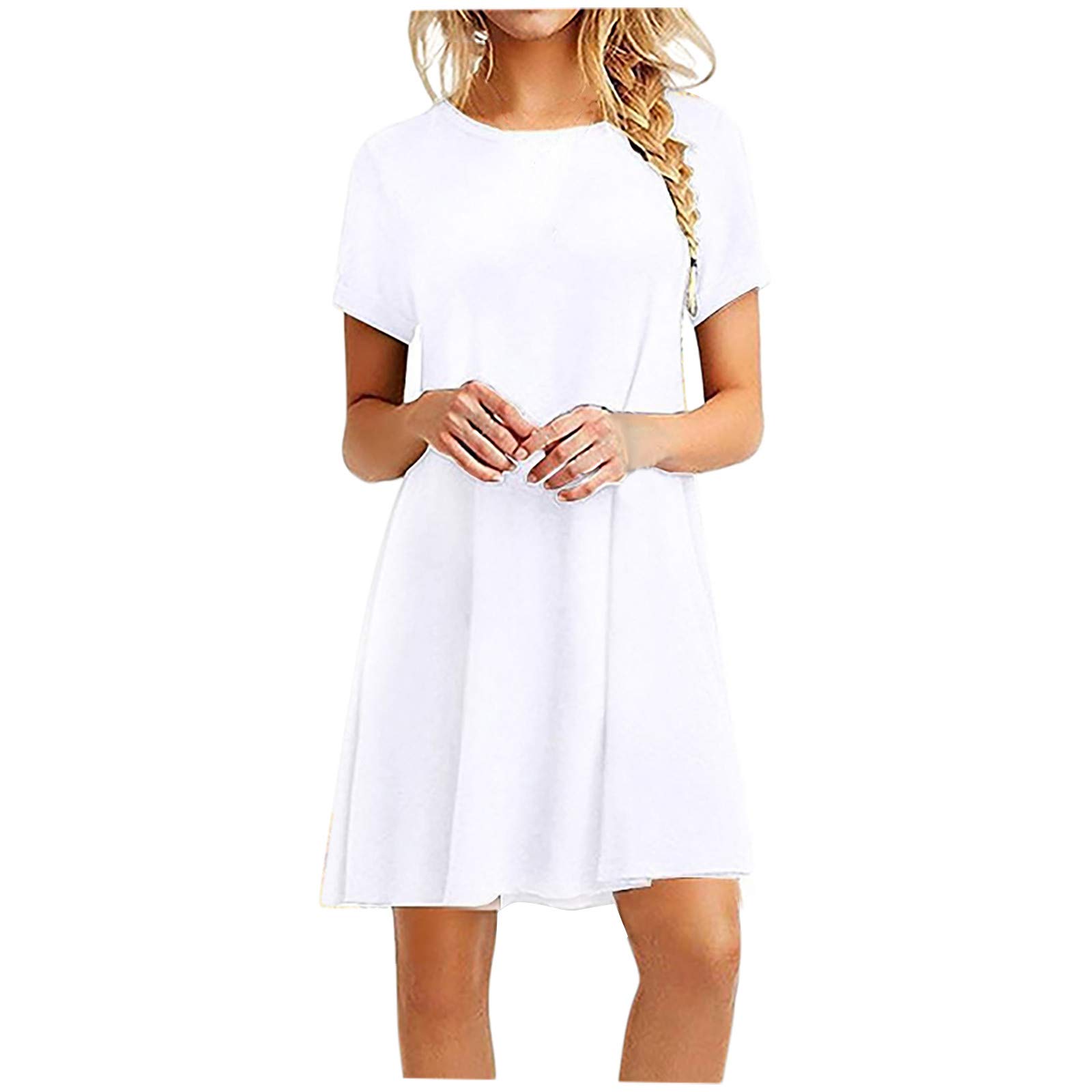 AaaozKjie Vestido de verano para mujer, monocolor, manga corta, plisado, suelto, informal, holgado, holgado, estilo loungewear