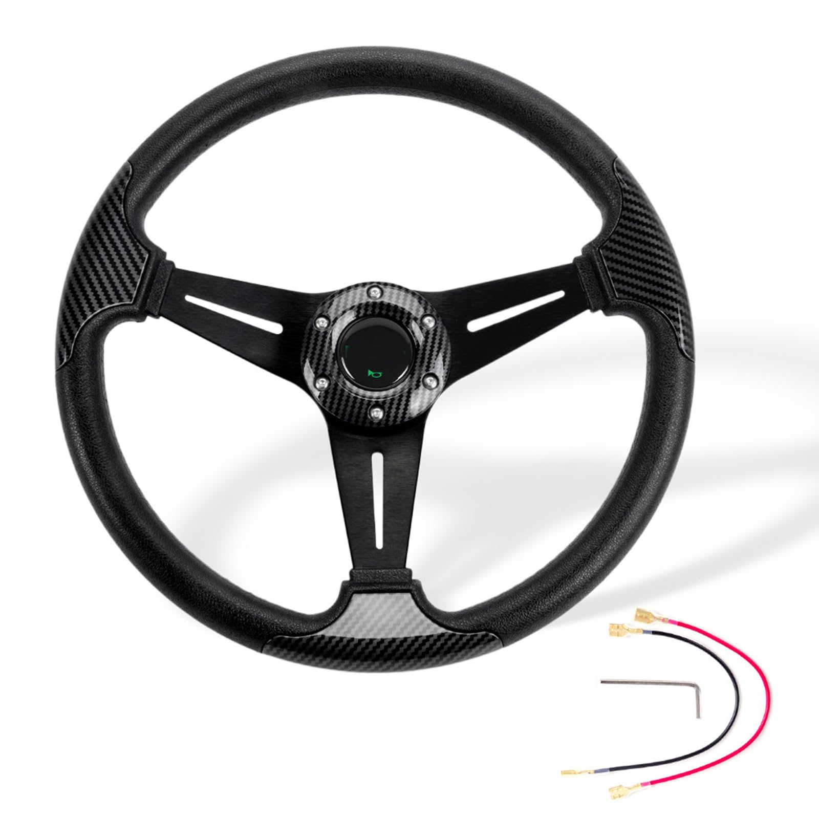 Volante da Corsa in Lega Alluminio Struttura da 345 Mm Impugnatura in ABS Adatta per Simulazione Guida Volante da Corsa in Lega Alluminio