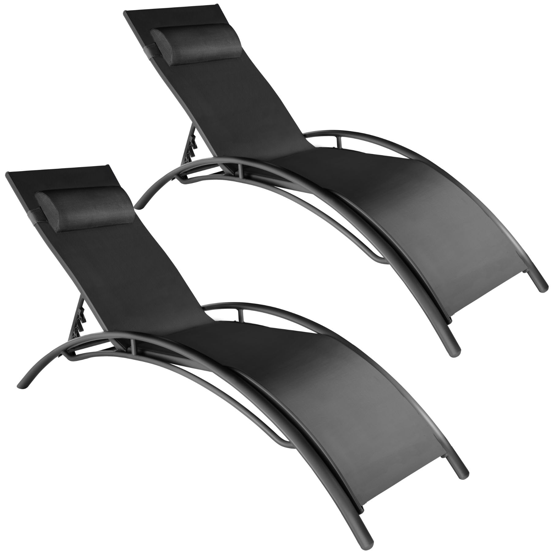 tectake® Set de 2 Tumbonas Jardín Exterior, Tumbona Plegable con Reposacabezas, Tumbona Playa Reclinable en 7 Posiciones, Tumbona Piscina en Aluminio, Carga Máx. 120 kg, Fácil Montaje - negro