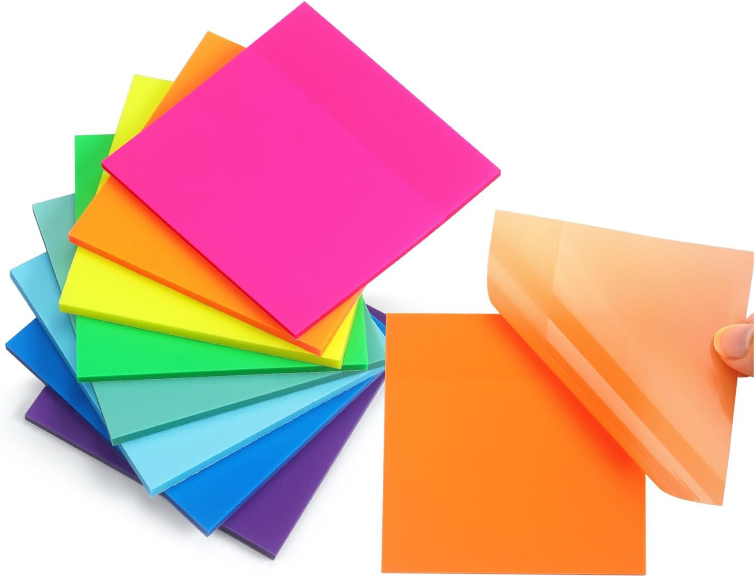 OFIXO Transparente (300 Stück, mehrfarbig, 7,6 x 7,6 cm), selbstklebende Haftnotizen, OFIXO klar, durchsichtig, für Planer, Büro, Schule, Universität, Lehrer, Studentenbedarf
