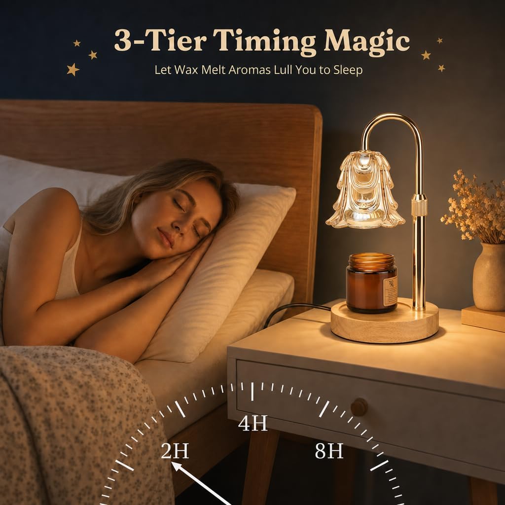 Candle Warmer Lamp with Timer & Dimmer, Candle Melting Device that can be Used for Large Jar Candles and 3-Wick Candles, with 2 Bulbs, Home Room Bedroom Decor (Wood Color) image 4
