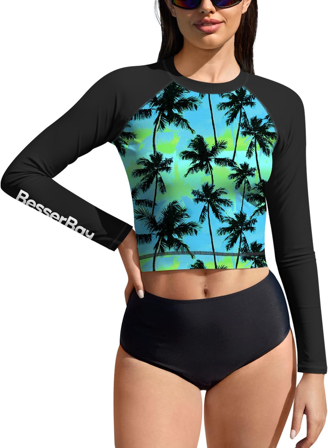 BesserBay Women's UPF 50+ Long Sleeve Rashguard Swimming Crop Top