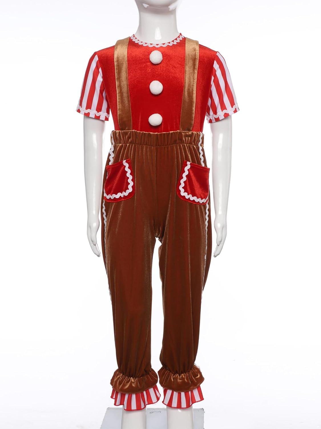 Kids Girls Christmas Gingerbread Man Suspender Overalls Xmas Party Elf Striped Romper Pants Jumpsuit