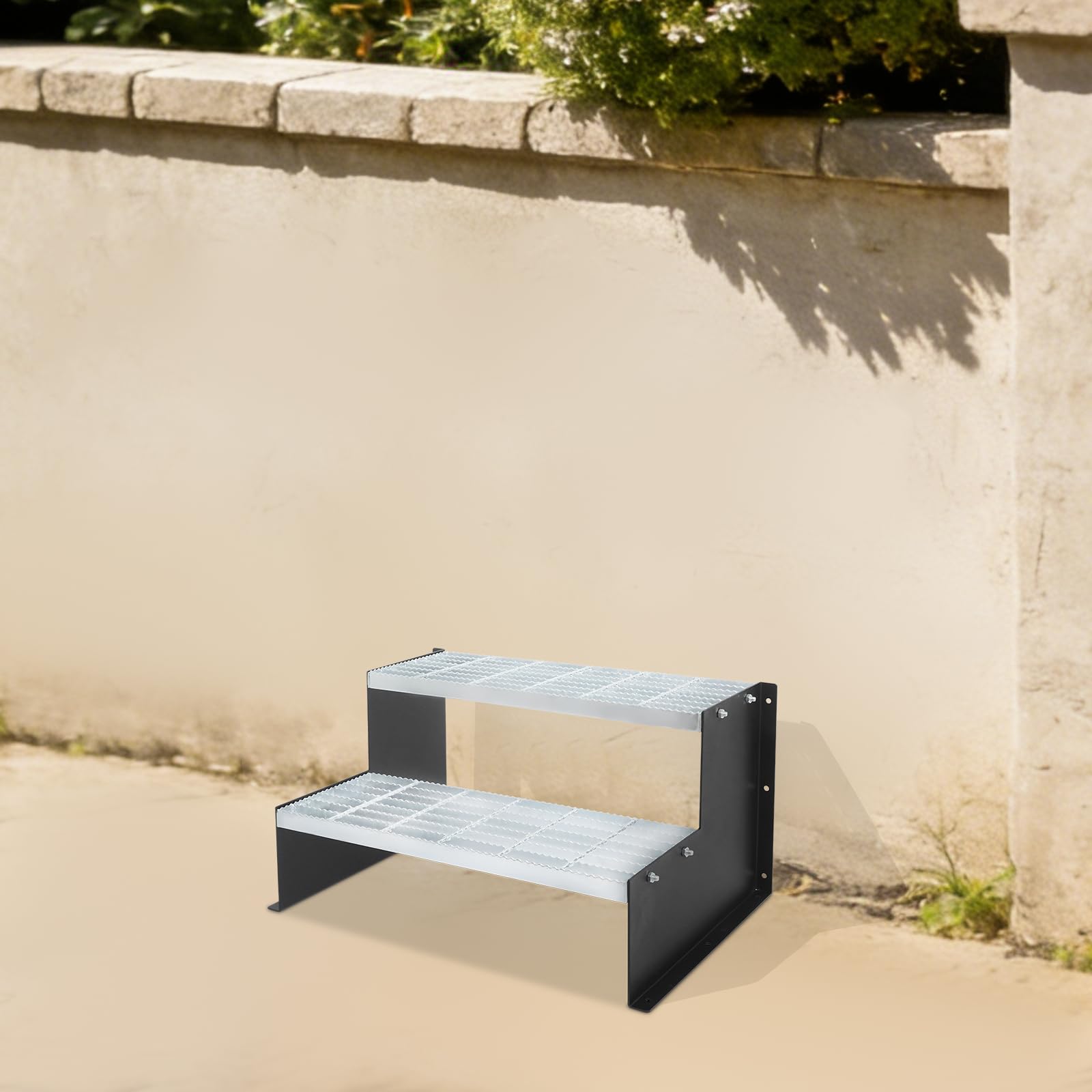 Escalera exterior de 2 peldaños, 200 kg de carga, L mejillas laterales estriadas para jacuzzi