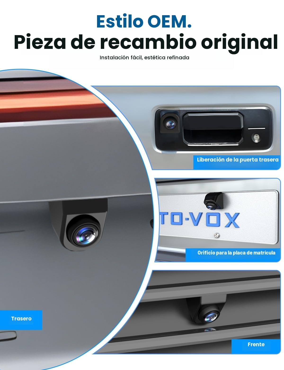 AUTO-VOX Cámara de Visión Trasera: Cambio de un Toque Entre Seis Sistemas, Gran Angular de 180°, Sin Efecto Ojo de Pez, Certificación OEM, Image 1080P, Impermeable IP69K Para Sedanes, SUV y Camionetas
