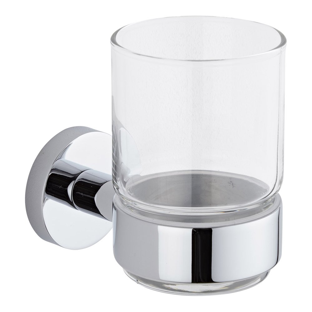 Milano Mirage Wall Mounted Bathroom Glass Toothbrush Tumbler Chrome Holder