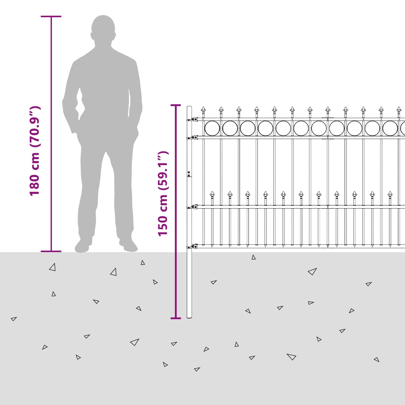 Spike-Ringzaun HORST Schwarz pulverbeschichteter Stahl 200x150 cm Zaunelement Gartenzaun mit Sichtschutz und Speerspitze für Terrasse, Balkon, Vorgarten und Außenbereich
