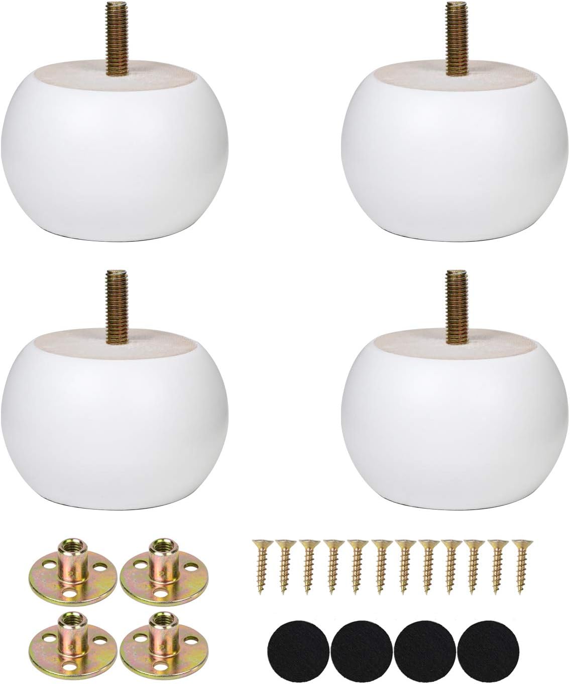 Maricome 2 Inch Bun Furniture Feet Walnut Round Solid Wooden Ottoman/Couch/Sofa Legs Set of 4 Pre-drilled M8 Bolt with Metal Brackets