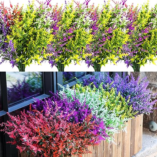 Sredumn 20 Bundles Artificial Flowers, artificial plants outdoor,UV Resistant Plastic Shrub Fake Flowers, for outside garden