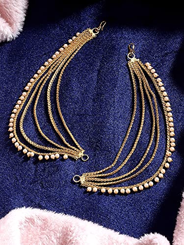 Image of Karatcart Gold Plated Pearl Chain Kundan Kaanchain Earrings for Women