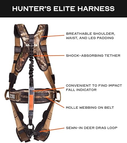 Miniatura 4 de Malta Dynamics Arnés de seguridad para caza, paquete de 4 piezas, arnés para soporte de árbol Kanati, correa para árbol, arrastre de ciervo, correa