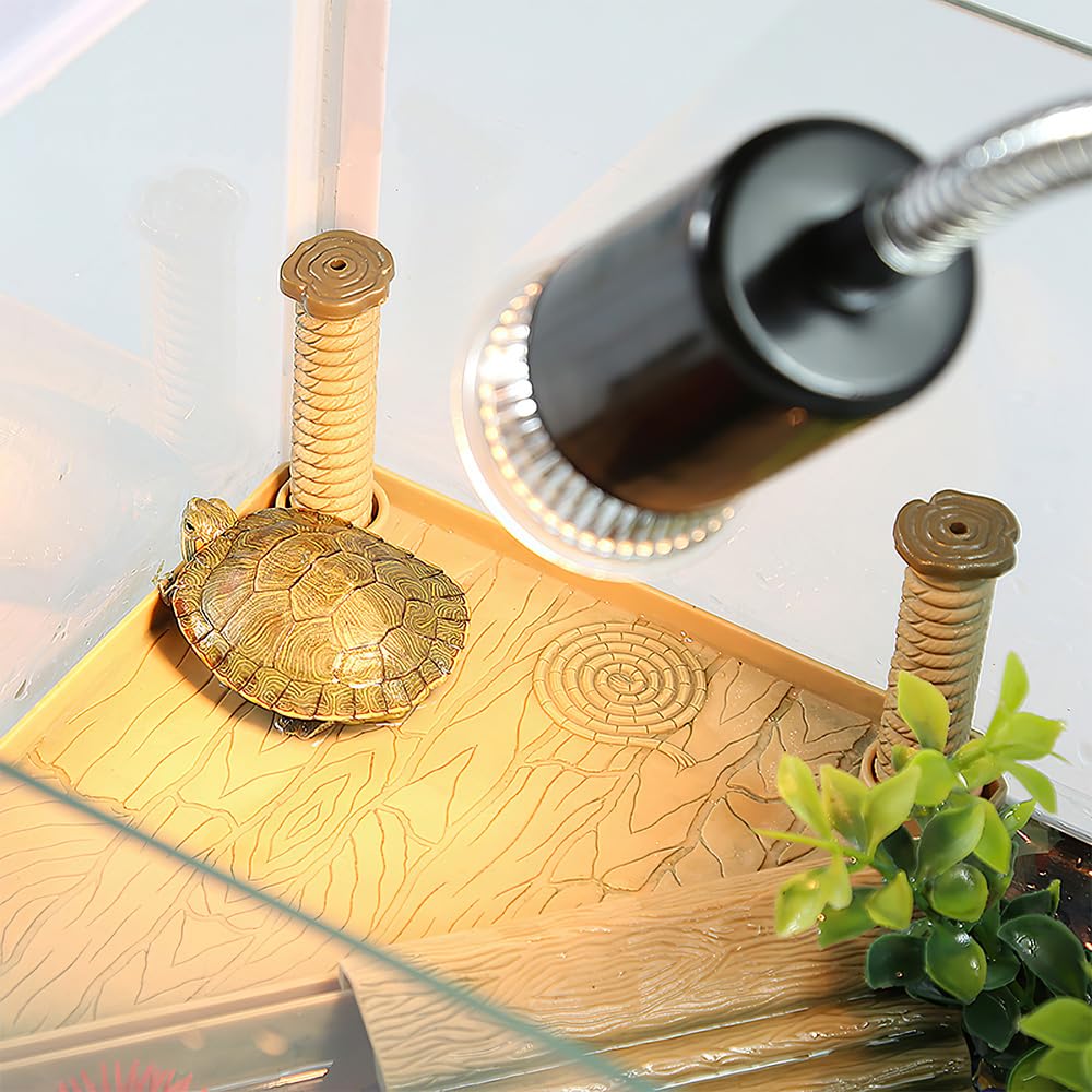 Lotvic Lámpara para Tortuga, Lámpara de Reptiles y Anfibios, Pinza Giratoria de 360°, Lampara de Calor Temperatura Ajustable Lámpara para Reptiles con 3 Bombillas y Termómetro