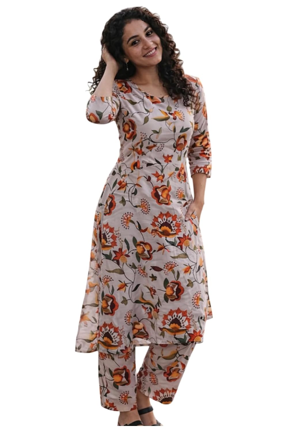 Women’s Floral Printed Kurta Pant Set – Stylish Ethnic Co-Ord Set for Daily & Casual Wear (IN, Alpha, S)