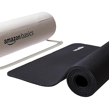 AmazonBasics Yoga Mat | 6 MM Thick Mat | Bag Included | Grippy Surface | Anti Slip Exercise Mat | TPE and EVA Material | Yoga Mat for Men & Women | Exercise Mat for Gym or Home (Black) - image, photos