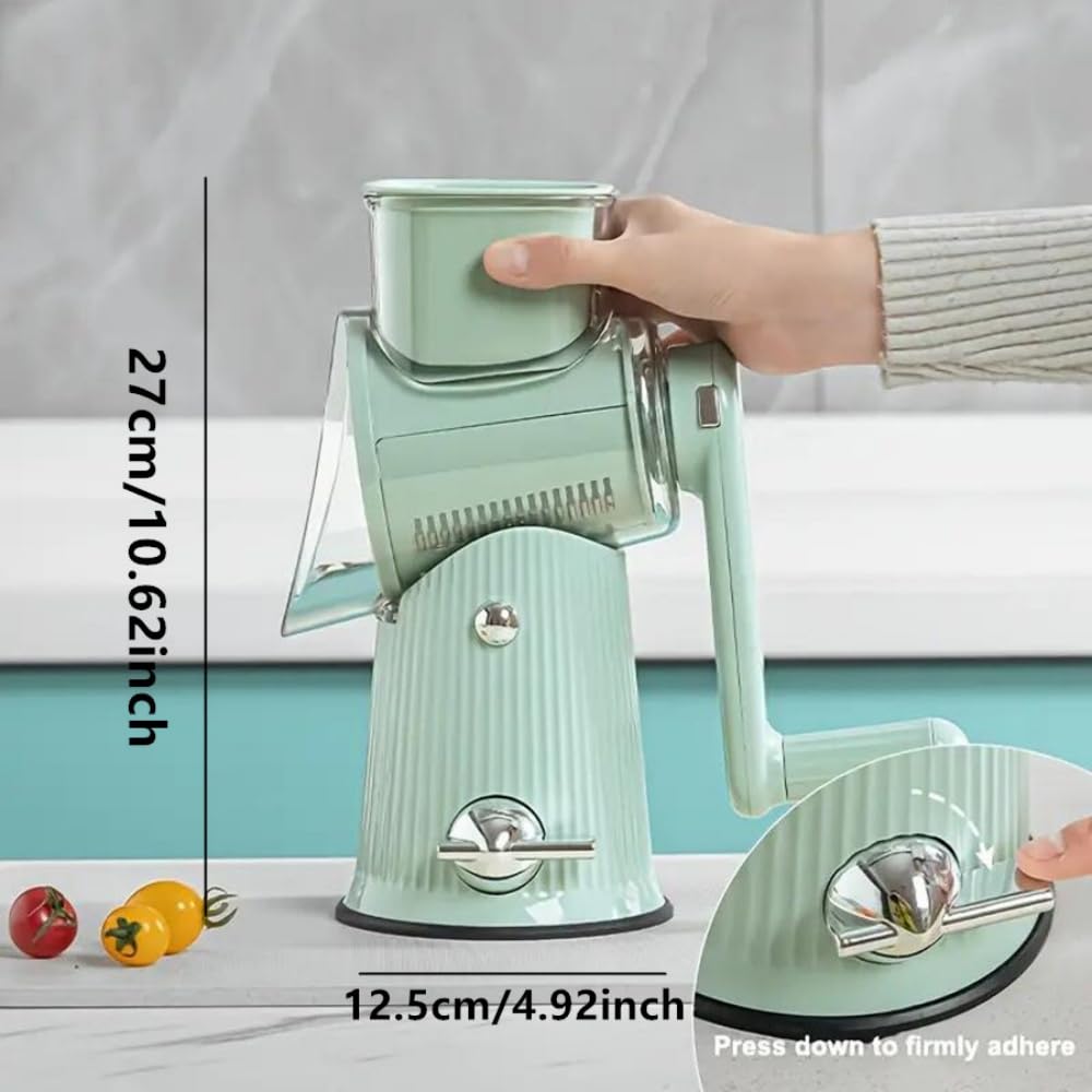 Rallador de Verduras Rotativo Rallador de Queso Manual con 10 Cuchillas Intercambiables con Caja para Guardar Las Cuchillas Cortadora de Verduras Ideal para Queso, Pepino, Zanahoria, Nueces（verde）