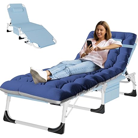 MOPHOTO Folding Chaise Lounge Chair, 5-Position Adjustable Beach Chair
