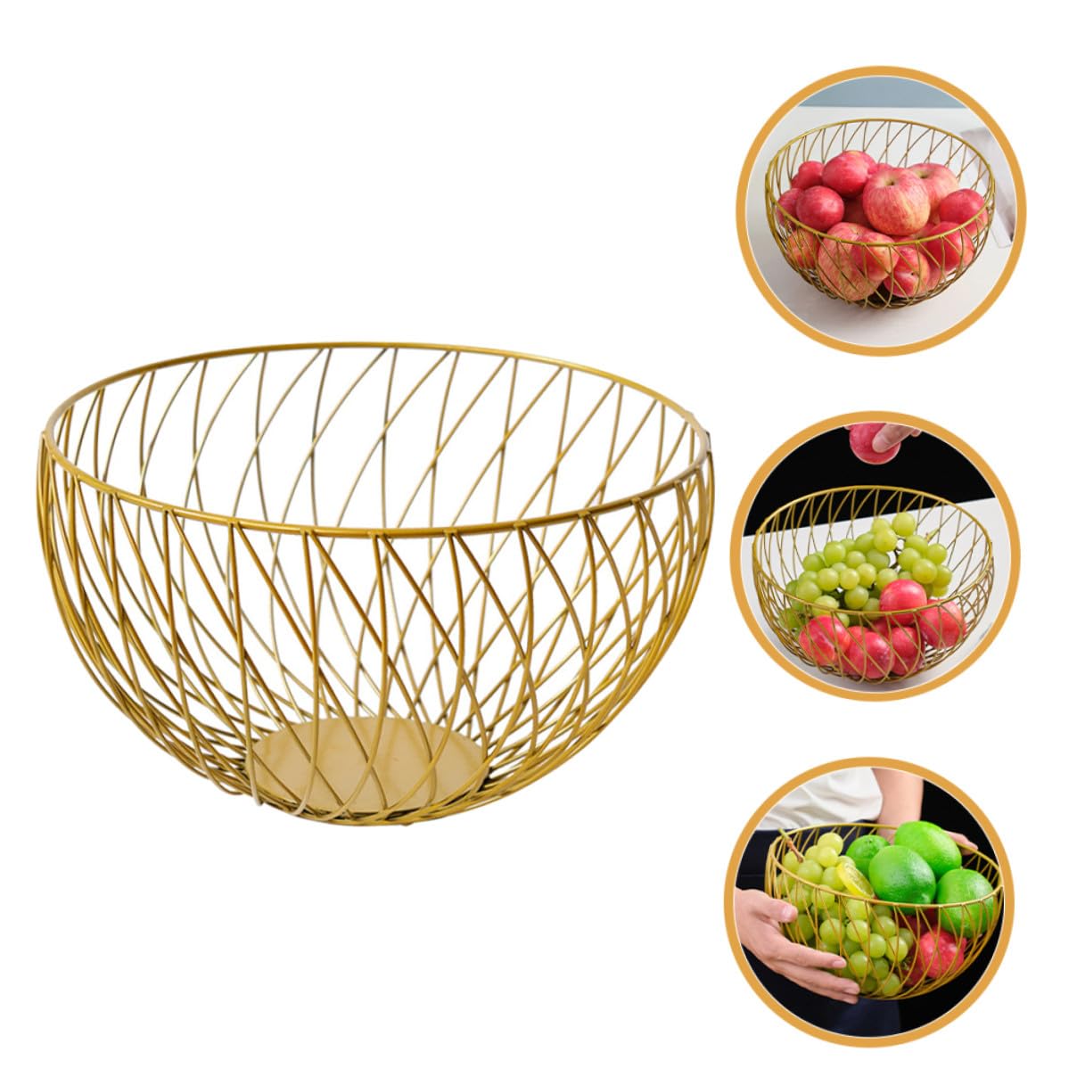 BESPORTBLE Cesto di frutta rotondo in filo metallico dorato, ciotola per frutta in rete, porta pane per verdure, snack, per cucina, tavolo da pranzo, uso domestico
