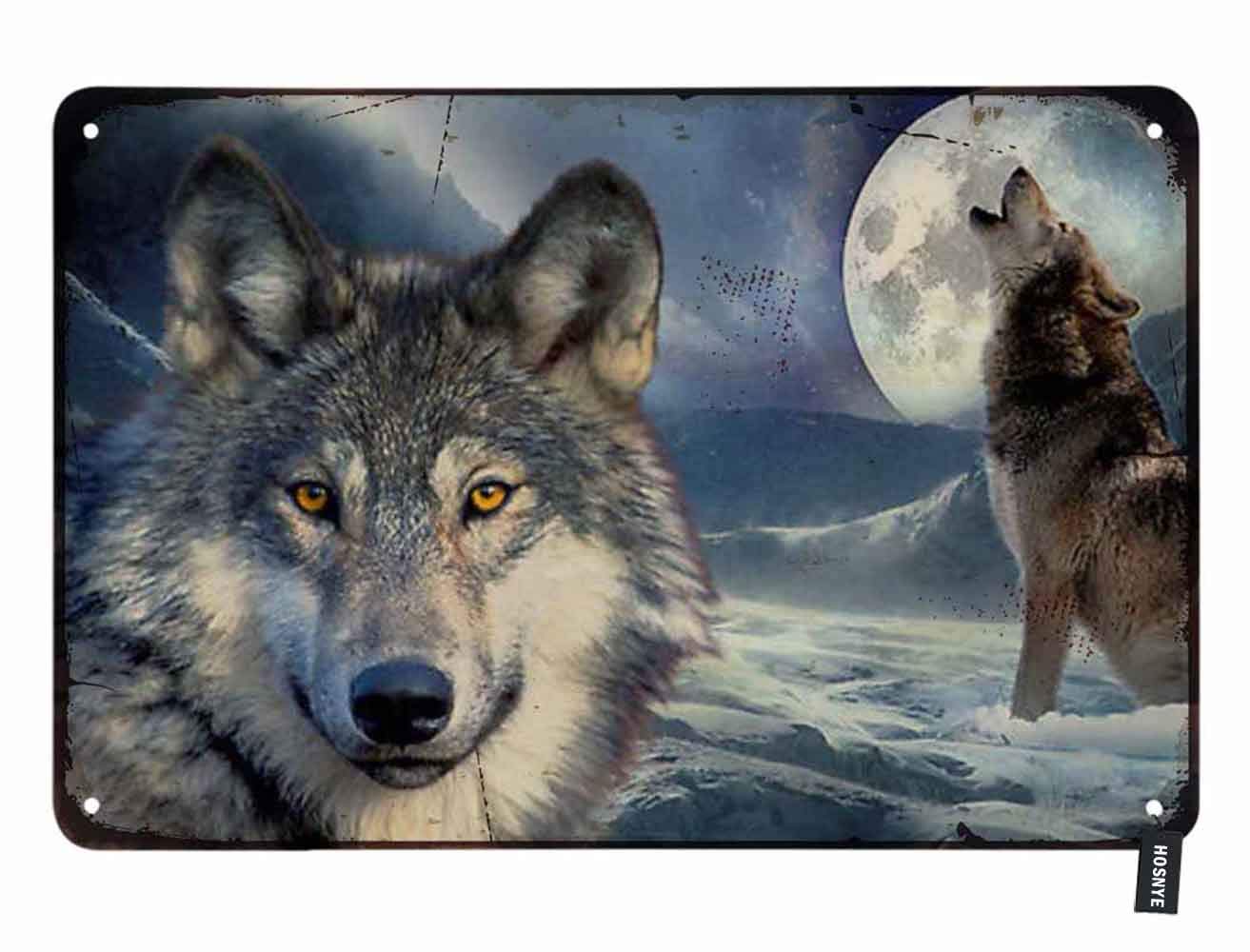 Amazon.com: HOSNYE Wolf Tin Sign Wolf Howl on The Snow Mountain