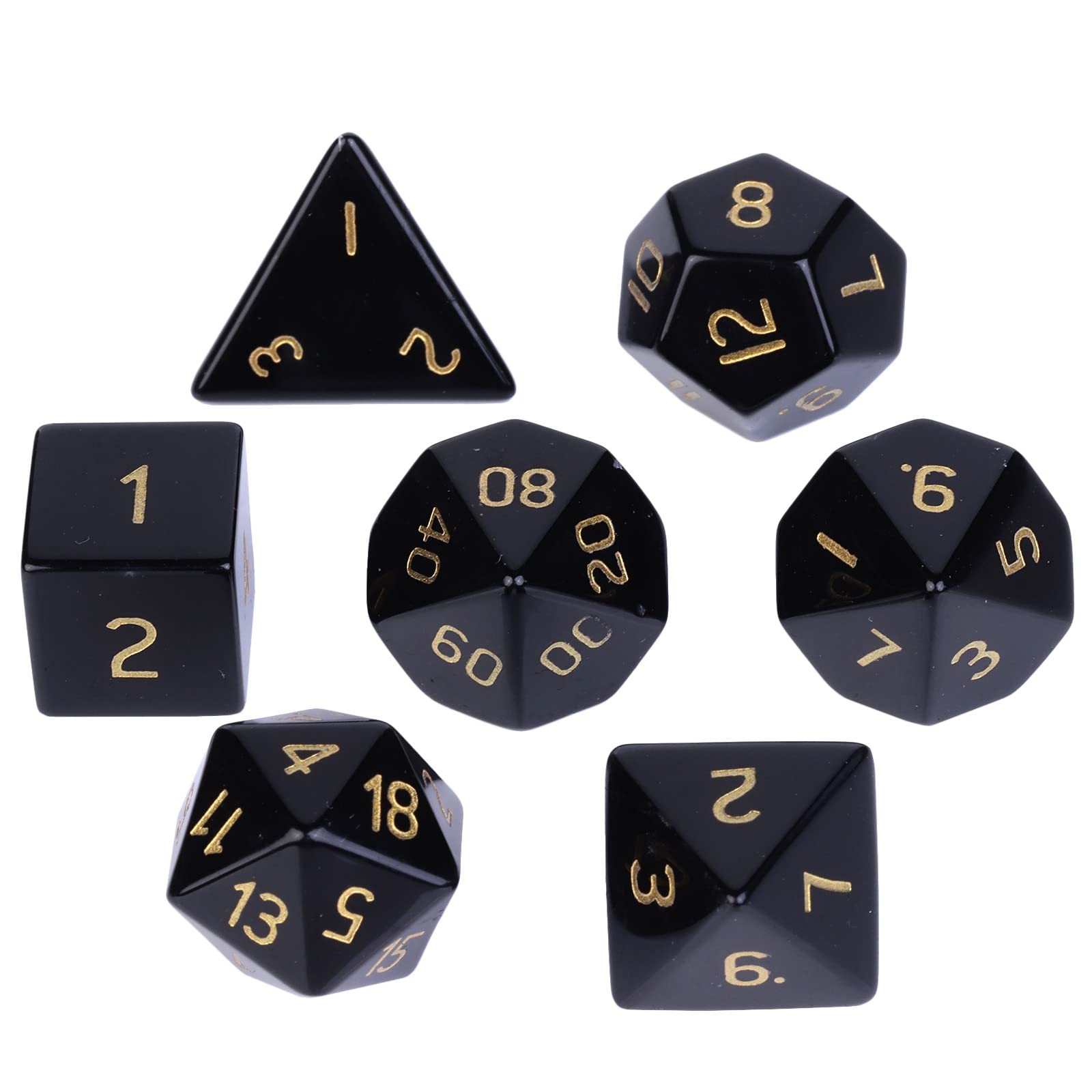 Handcrafted Stone DND Dice Set – 7-Piece Polyhedral Set, Indian Agate, Golden Numbers