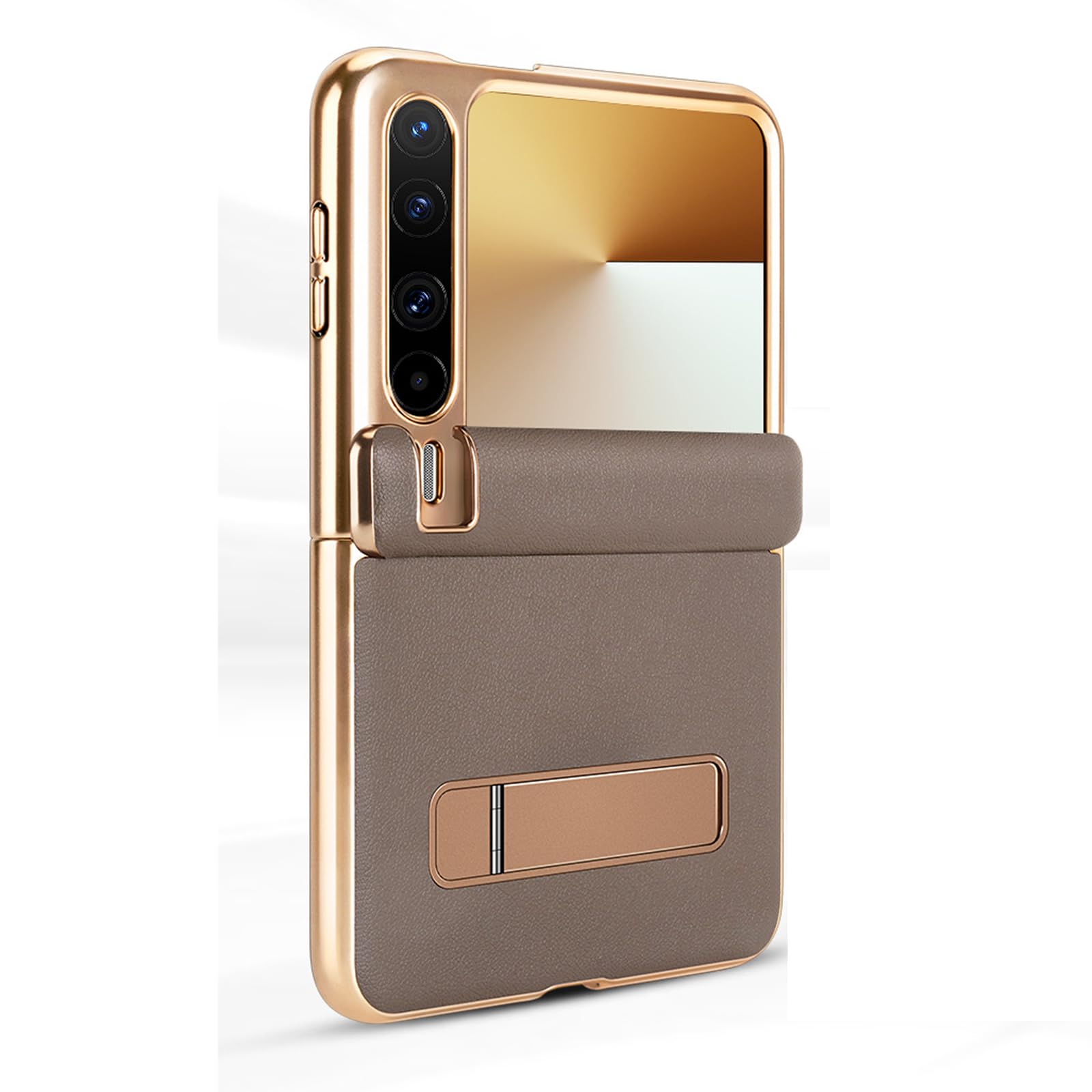 FDUJINH Leather Case for Huawei Pura X, Slim Electroplated Luxury Cover Folding Holder Kickstand Anti-Fall Protective Shell,Brown,Pura X