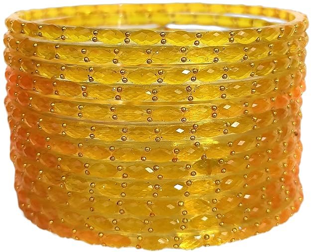 Image of JPS 16 Pcs Trendy Stylish Glass & Kashmiri Ghungroo Bangles Set for Women & Girls | Gold-Plated Traditional Festive Wedding Party Jewellery Chudi Set (12 Glass + 4 Metal)