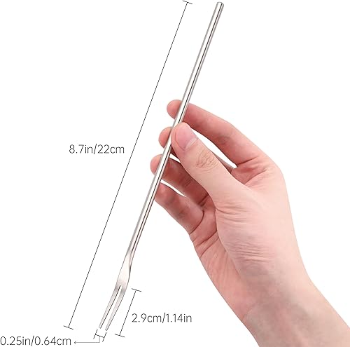 Miniatura 7 de Juego de 3 tenedores de frutas de mango largo, tenedores redondos de mango sólido de 8.7 pulgadas para tarro, tenedores de oliva de acero inoxidable