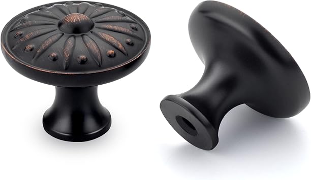 LONTAN 4 Pack Vintage Cabinet Knobs Oil Rubbed Bronze Drawer Knobs Single Hole Kitchen Cupboard Handles Zinc Alloy