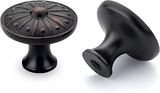 goldenwarm 4 Pack Black Drawer Knobs Vintage, Oil Rubbed Bronze & Black Knobs for Cupboards with Flower Pattern, Zinc Alloy
