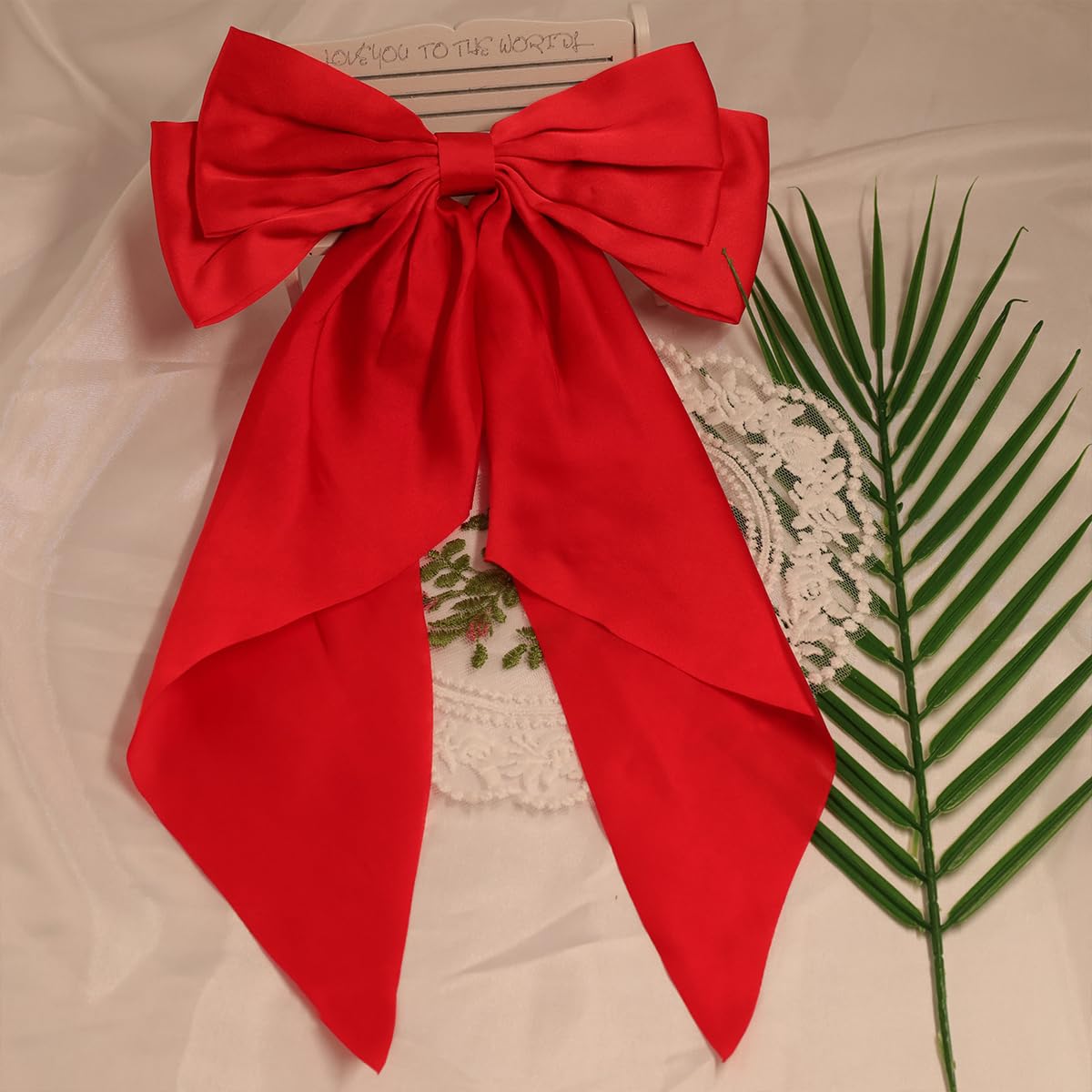 Christmas holiday red satin bow with rhinestone trim - with Barrett clip close - 51dl1oSRfdL.jpg_BO30,255,255,  main image 3