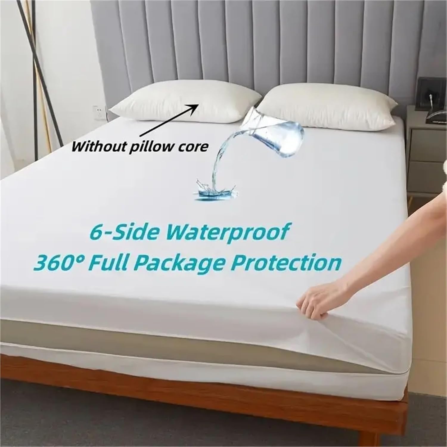 Mattress Protectors 1pc 6-Sides Fully Enclosed Waterproof Mattress Cover with Zipper (Without Pillowcase), Mattress Protector Solid Color(White,90x200x30CM)
