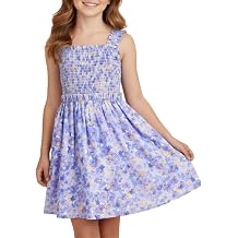 WELAKEN Girls Summer Sundress Criss Cross Back Ruffle Strap Elastic Waist Ruched Dress