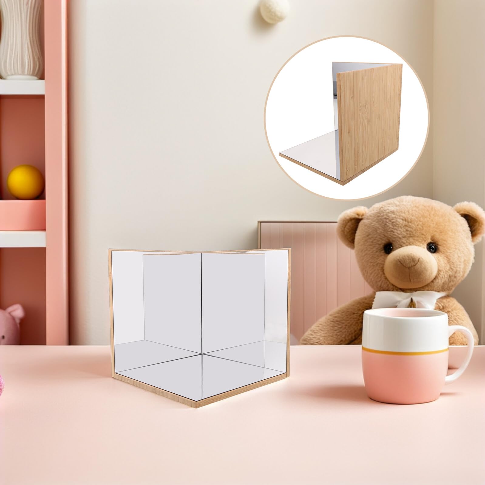 Specchio Montessori per Bambini Angolo Retto in Legno e Vetro, Gioco Sensoriale Portatile per Sviluppo Stem, Adatto per Casa e Scuola Materna