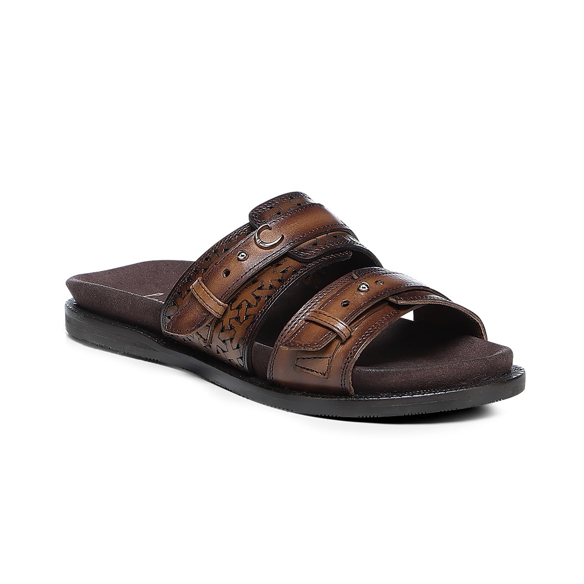 FRANCO CUADRA | Casual Sandal for Women in Genuine Brown Leather with Adjustable Buckle 45STSTS Almendra