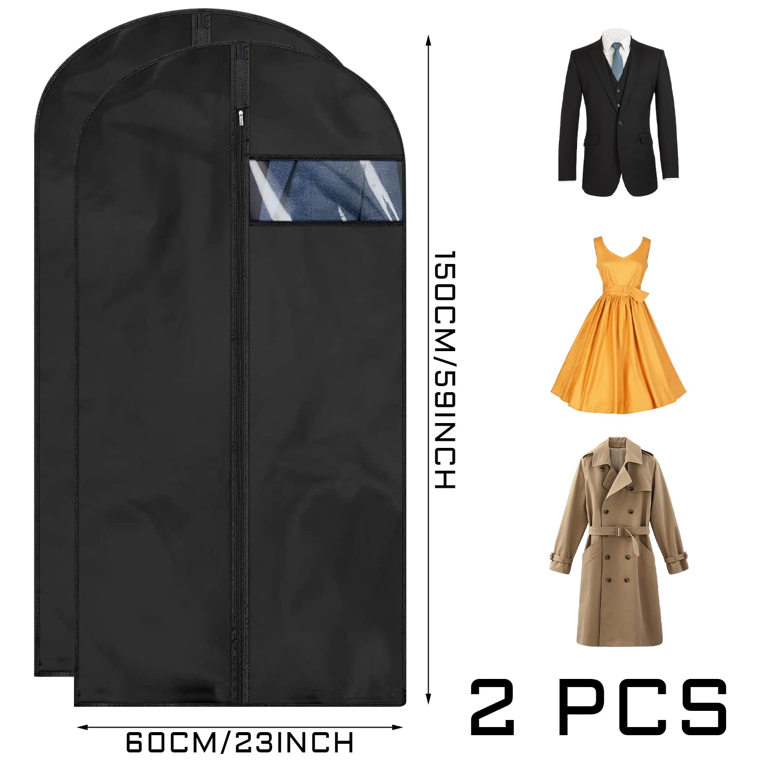 2-piece clothes dust cover, hanging clothes bag, clothes protection bag, zipper and transparent window, dress cover - Image 2