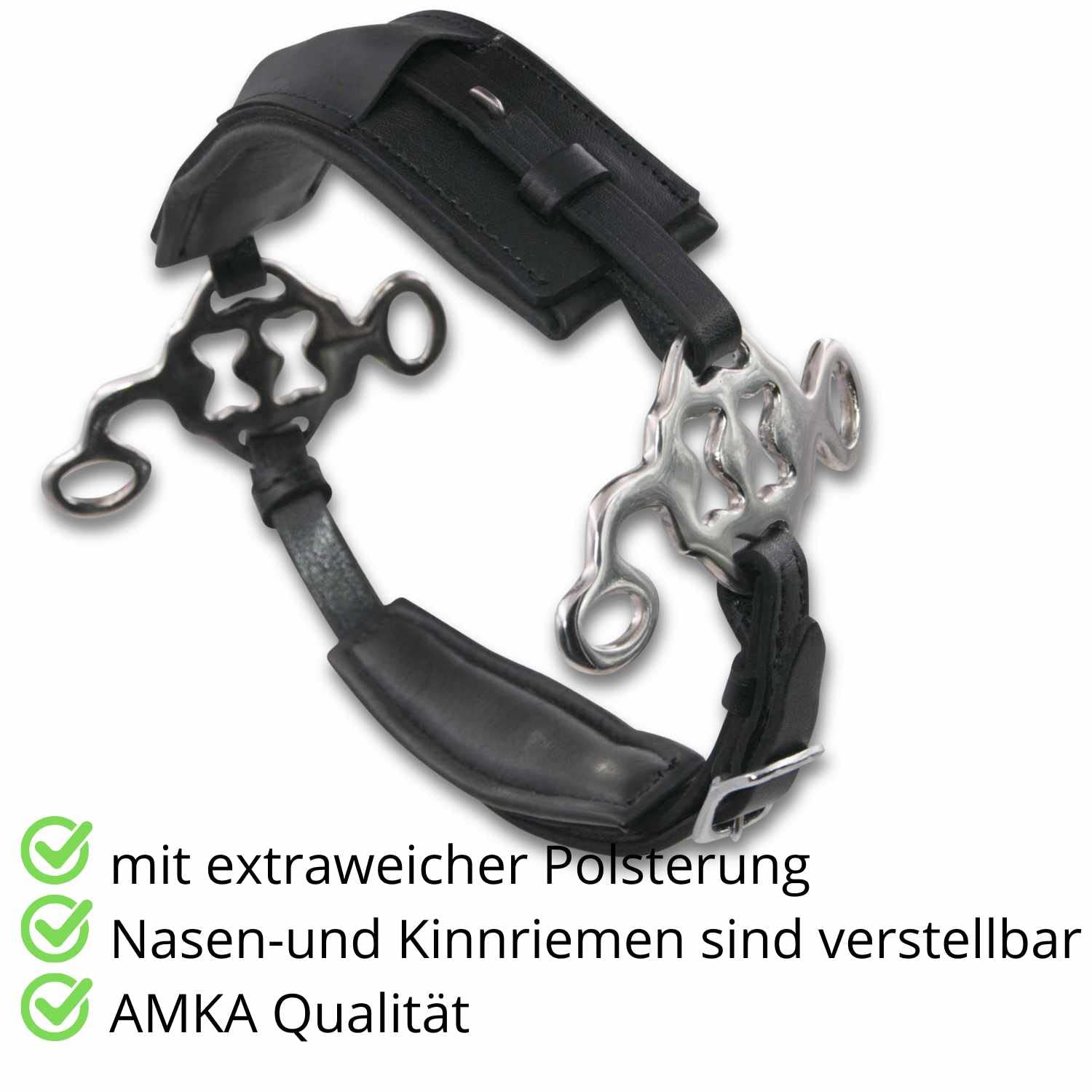 Reitsport Amesbichler AMKA Hackamore - Traje de piel sin morder (3 posiciones, con traje barroco)