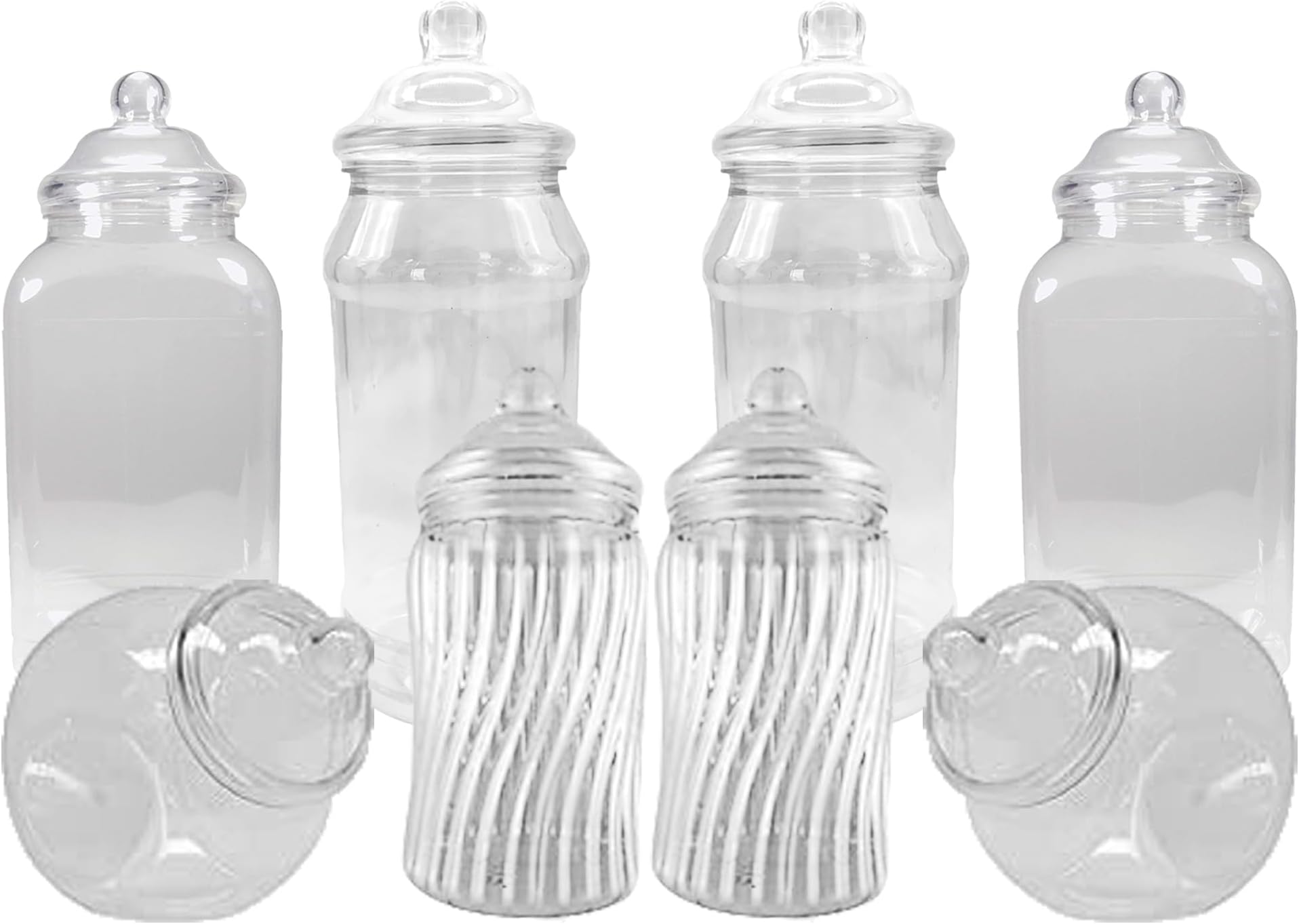 8 Assorted Empty Retro Plastic Sweet Jars for Candy Buffet - Just add sweets (Clear Bobble Lid)