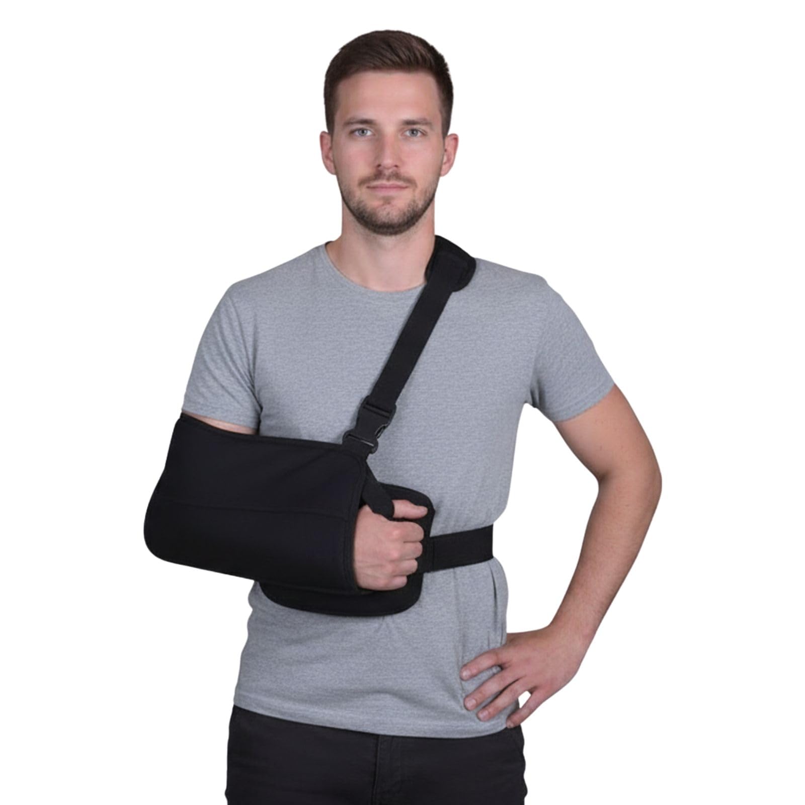 Ausilium Cojín para Abducción de Hombro Ambidiestro – Soporte para Brazo Postoperatorio para Rehabilitación del Manguito Rotador y el Brazo – Banda Ajustable, Talla Única, Negro