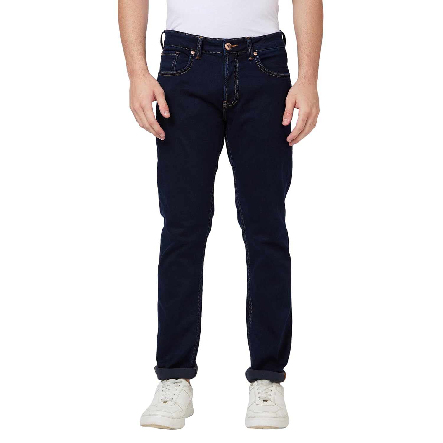 Spykar Mid Rise Regular Fit Narrow Length Blue Jeans for Men