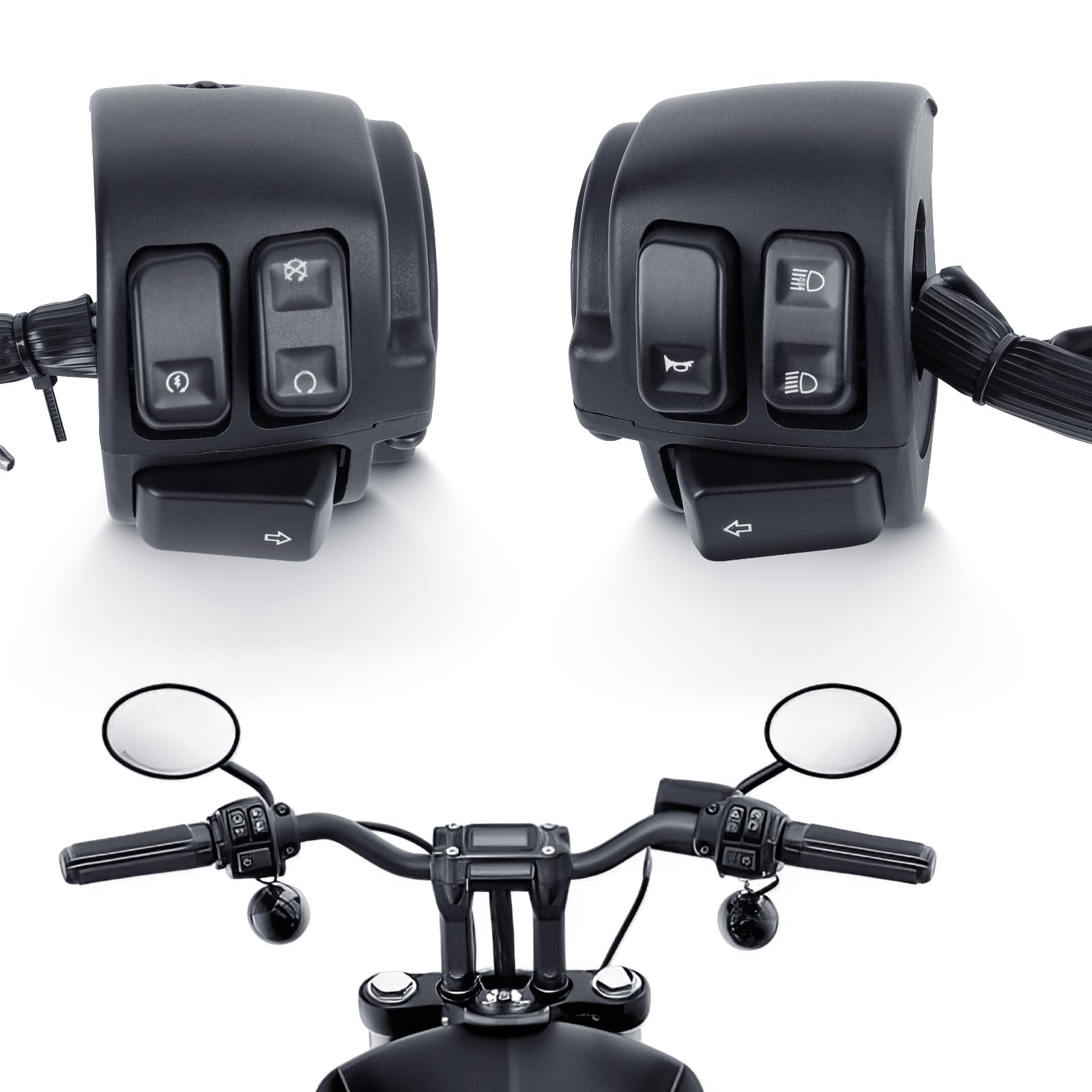 DREAMIZER 1" Interruttori Manubrio Moto Compatibile con Harley Softail Dyna Sportster V-Rod 1996-2012, 1 Coppia