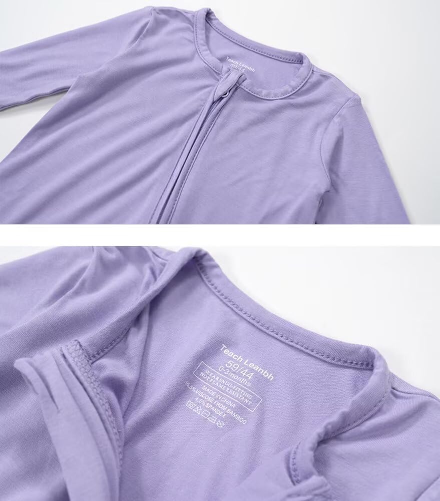 Teach Leanbh Unisex Baby 2 Pack Bamboo Viscose Pajamas with Mittens and Feet Cuffs 2 Way Zipper Long Sleeve Romper - Image 3