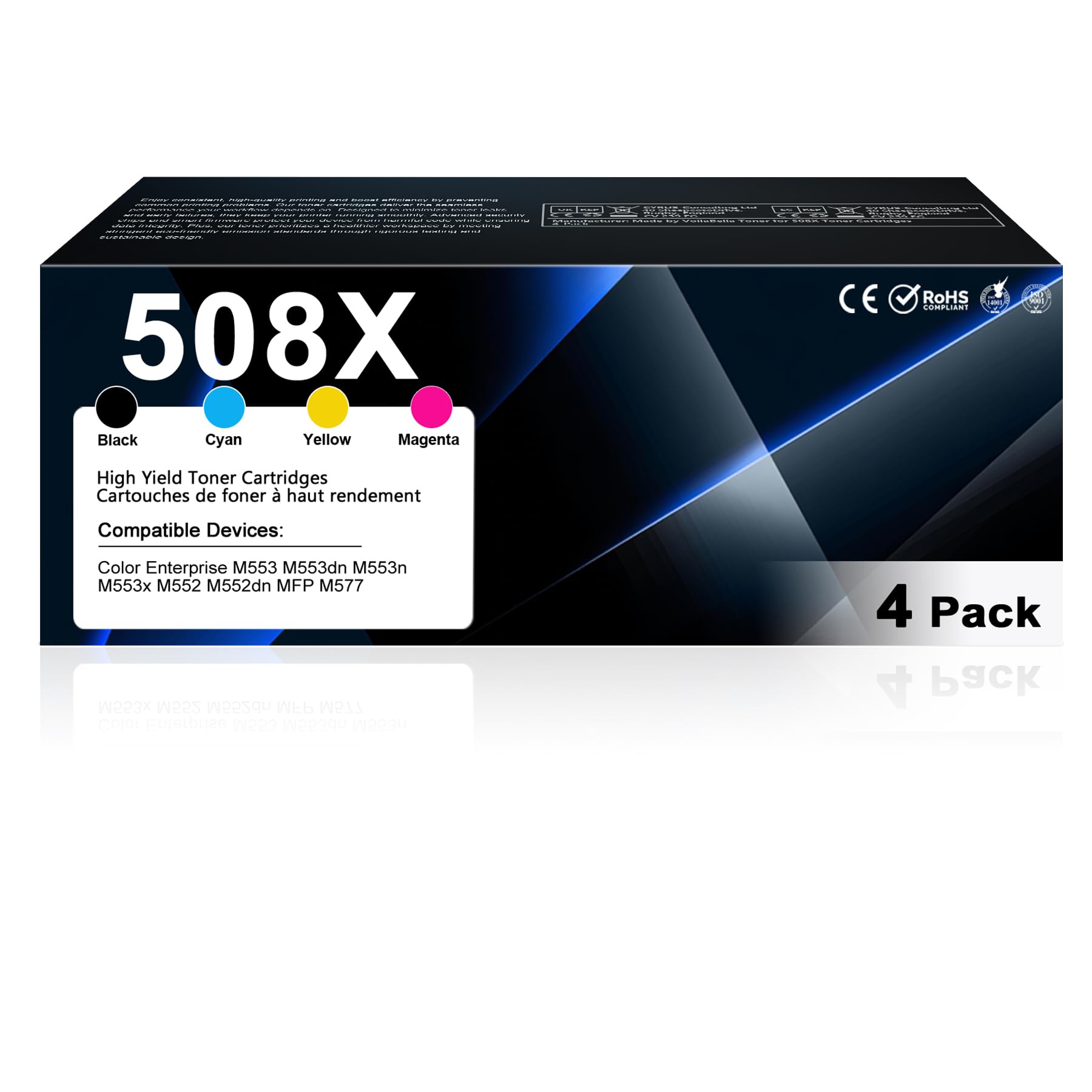 508X High Yield Toner Cartridges Set 4-Pack (Black Cyan Yellow Magenta) Replacement for 508X 508 CF360X CF361X CF362X CF363X Toner Cartridge