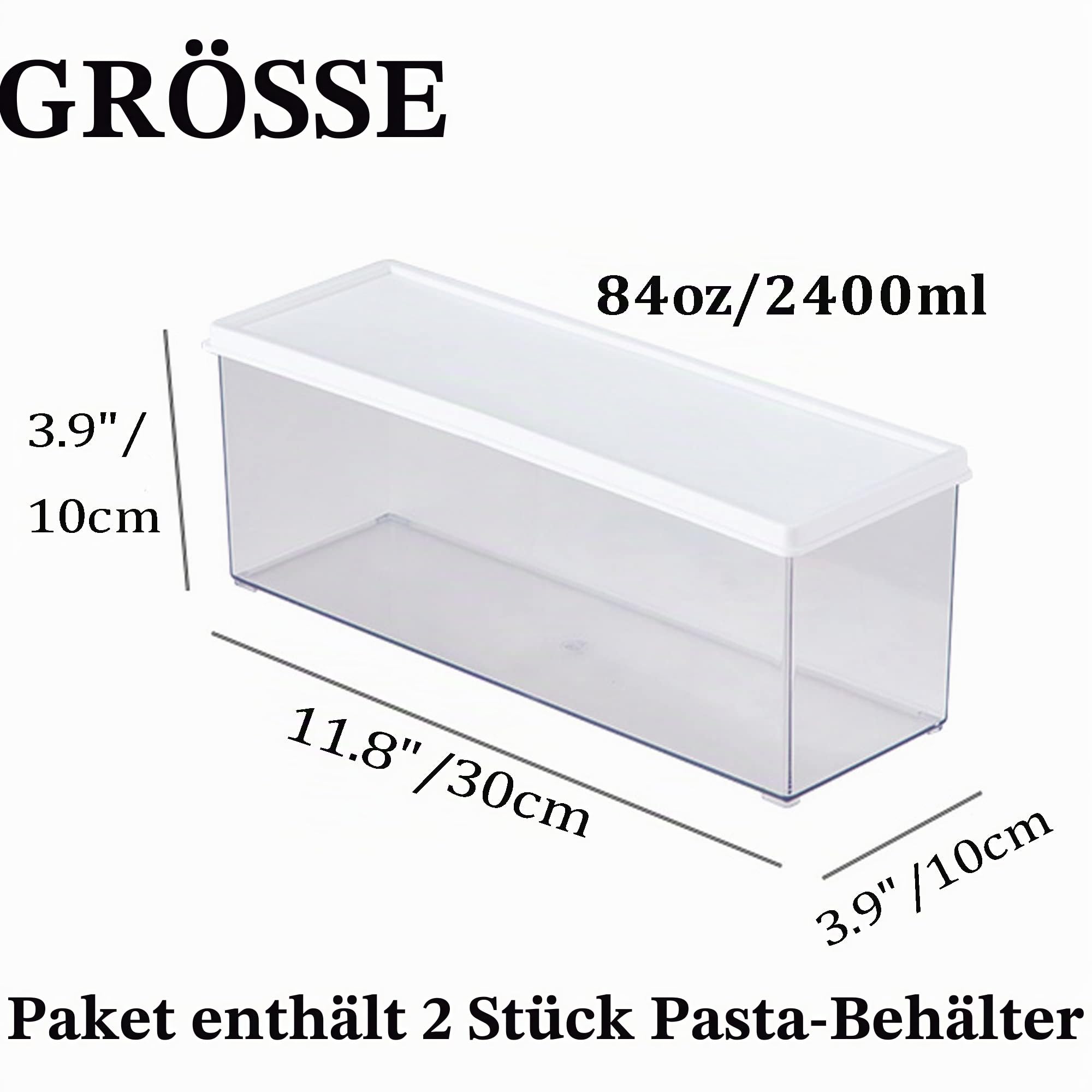 Hanobe Teigbehälter für Speisekammer, Spaghetti Nudel Lasagne Kanister, 2-Pcs klare rechteckige Kanister mit Verschlussdeckeln, Plastiknahrungsmittelbehälter für Kühlschrank Küchenschrank
