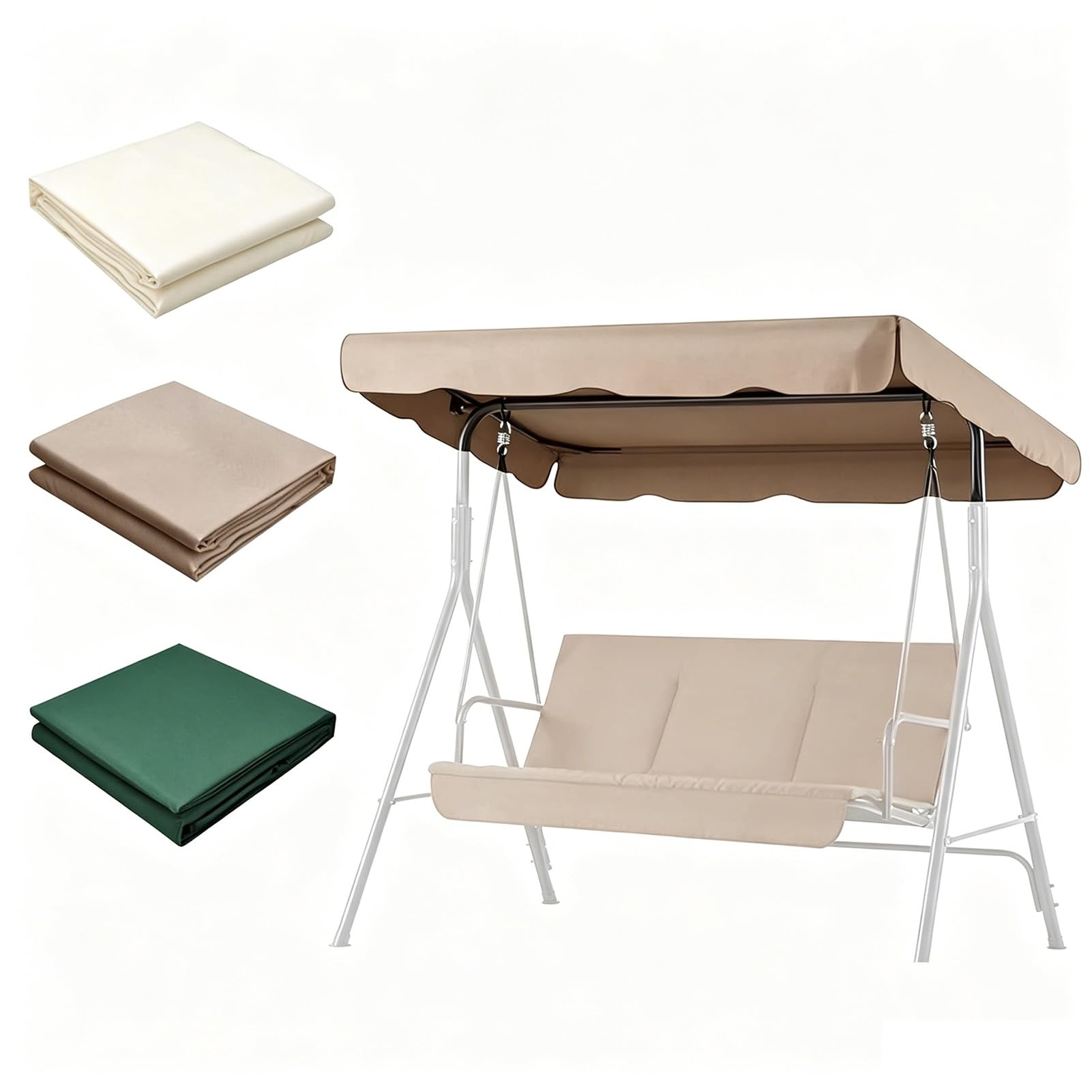Toit de Rechange pour Balançoire Extérieur, 2 3 Places Couverture Supérieure pour Balancelle de Jardin en Polyester Imperméable 210D pour Patio(Khaki,169x120x14cm/66x47x5inch)