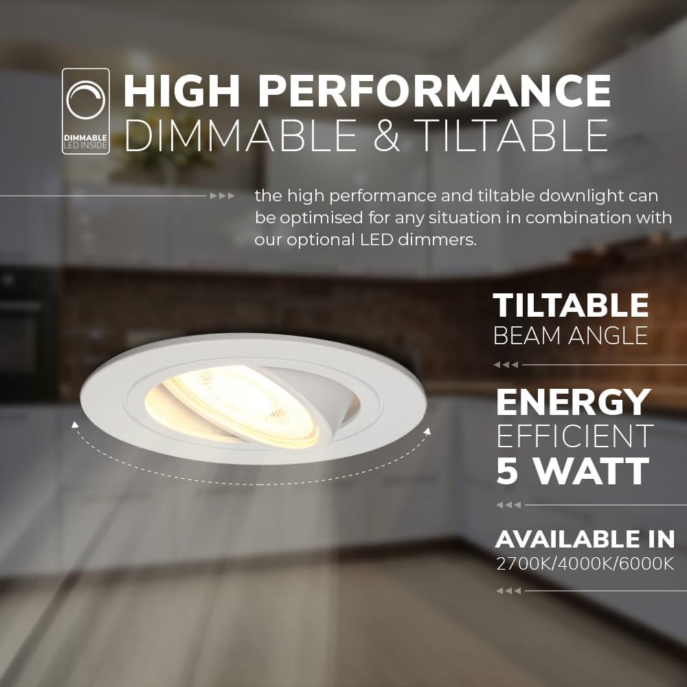 HOFTRONIC - LED Einbaustrahler 230V Schwenkbar Dimmbar Weiß Warmweiß Lichtfarbe 6er set Deckeneinbauleuchte 6x345 lumen Einbauspots IP20 für innenbereich - Deckeneinbaustrahler, Wohnzimmer und Büro