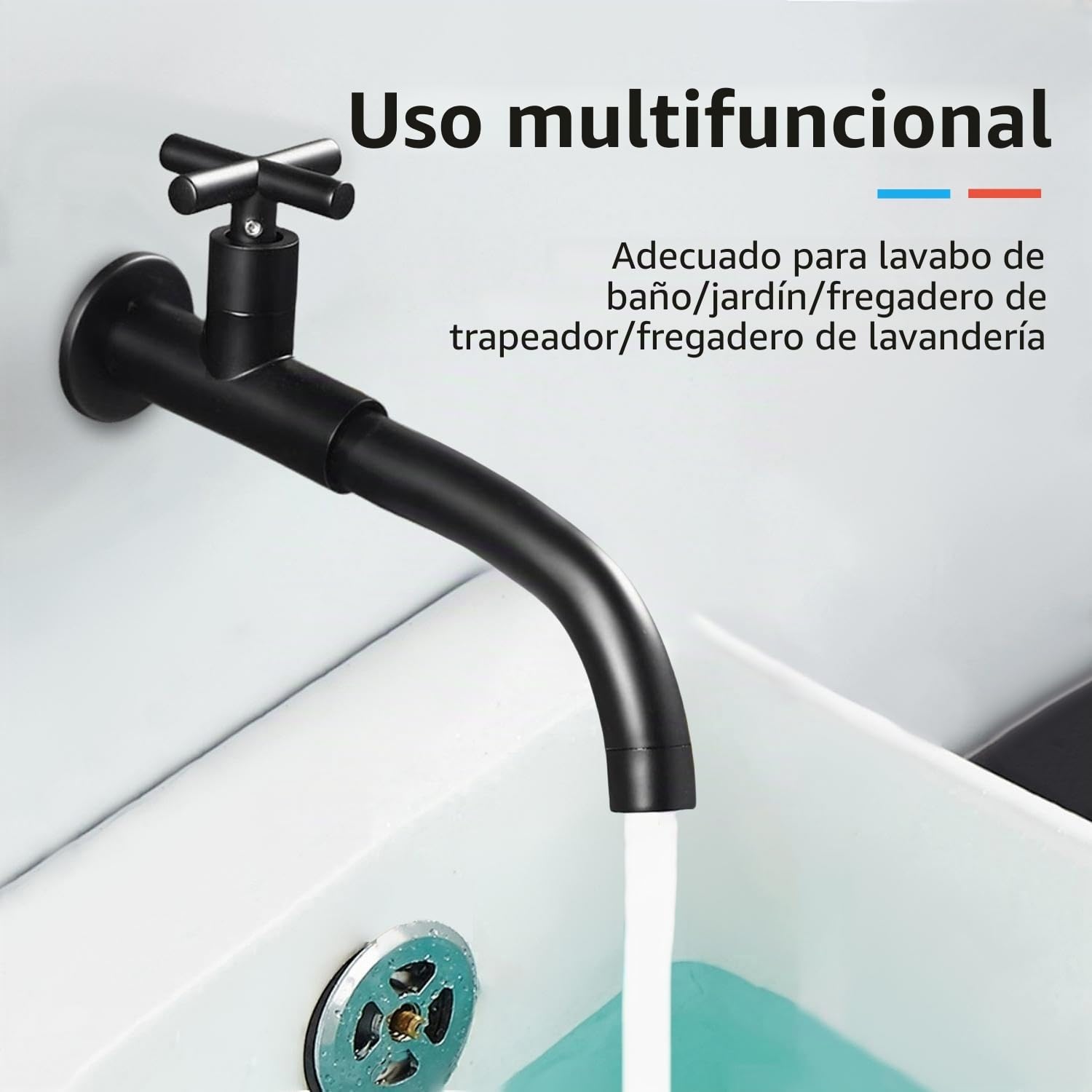 Grifo Mural de Agua Fría Negro, 23CM | Grifo lavabo de Pared de latón negro, giratorio 360°, G1/2, para jardín exterior baño cocina lavandería mop pool